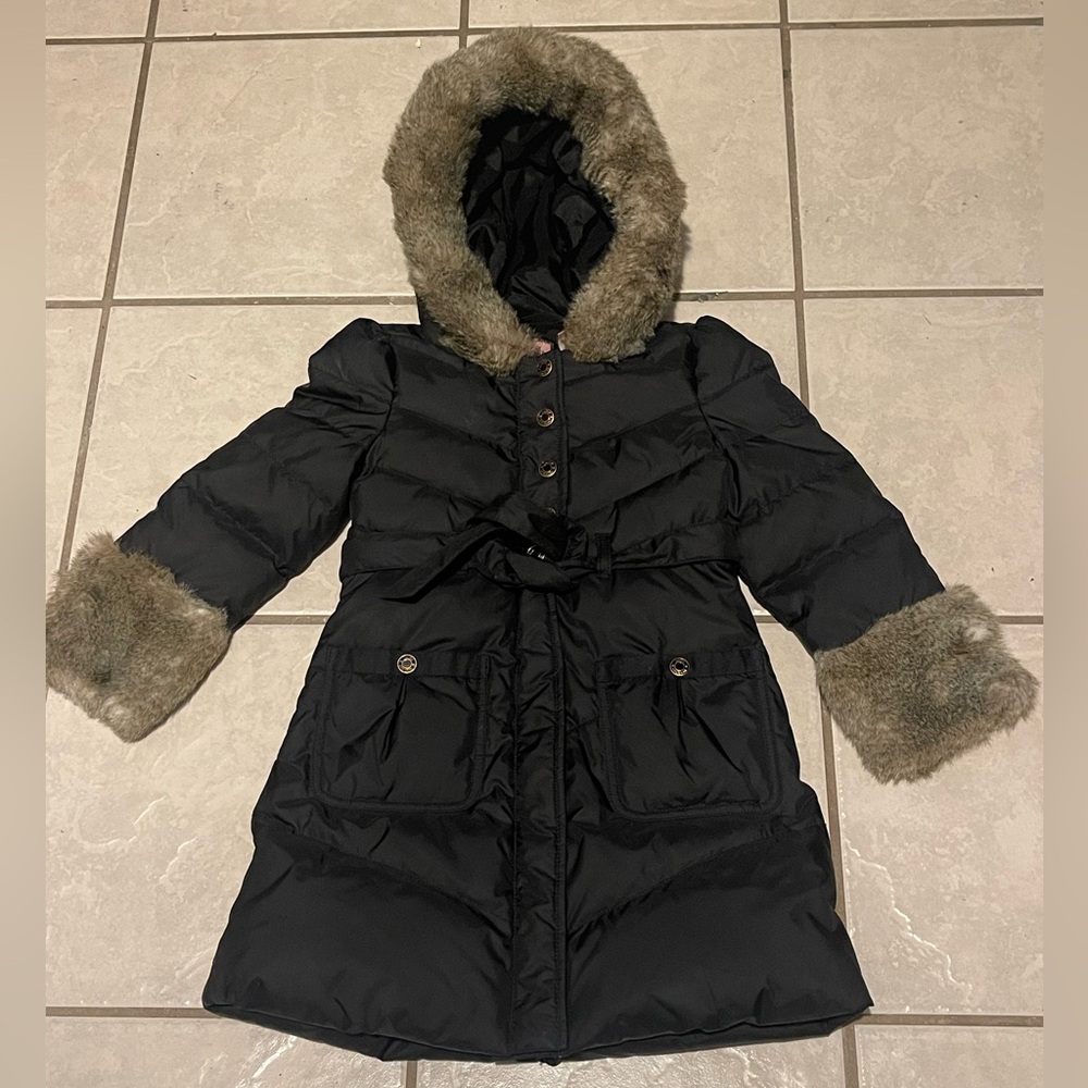 Juicy‎ Couture Girls Black Puffer Jacket with Fur Accents Size 5